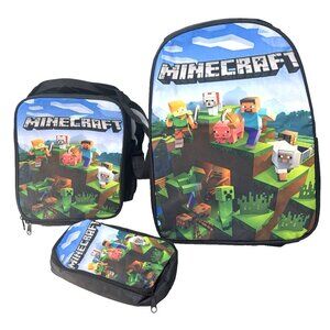 Minecraft 3-Piece Backpack Set Large Backpack, Lunch Bag & Pencil Case School